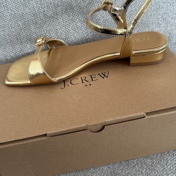 J. Crew Gold Lizard Textured ankle-strap flat sandals - Picture 9 of 11